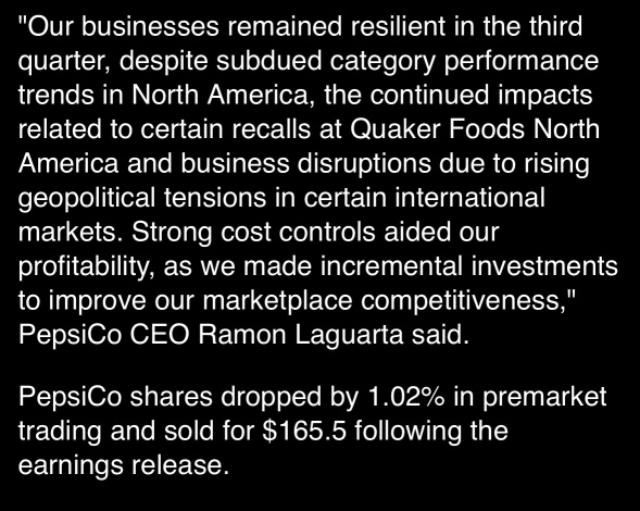 “PepsiCo’s revenue down 1% to $23.3B in Q3”