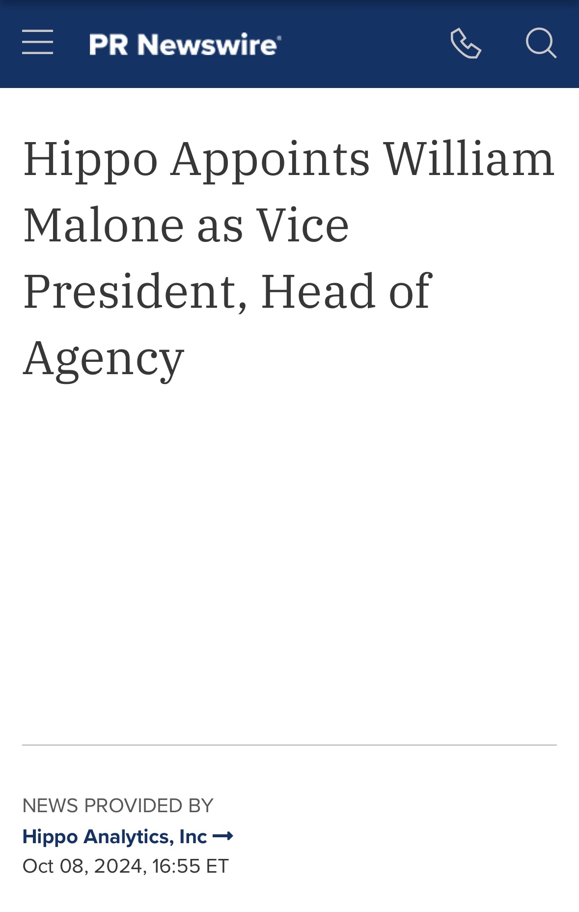 “Hippo Appoints William Malone as Vice President, Head of Agency”