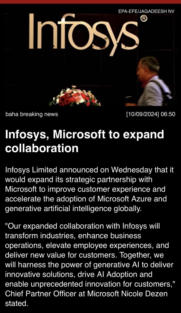 “Infosys, Microsoft to expand collaboration”