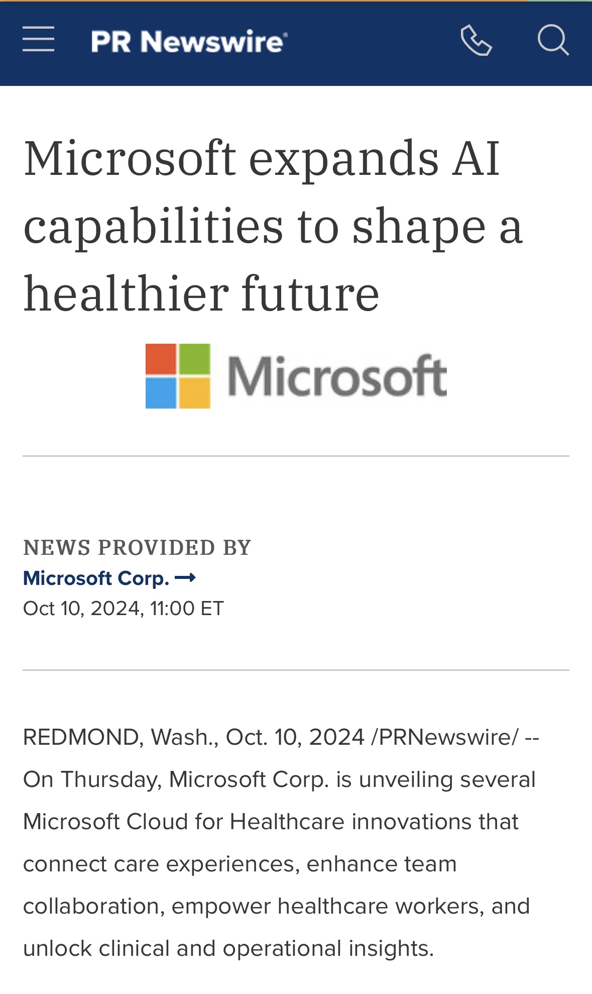 “Microsoft expands AI capabilities to shake a healthier future”