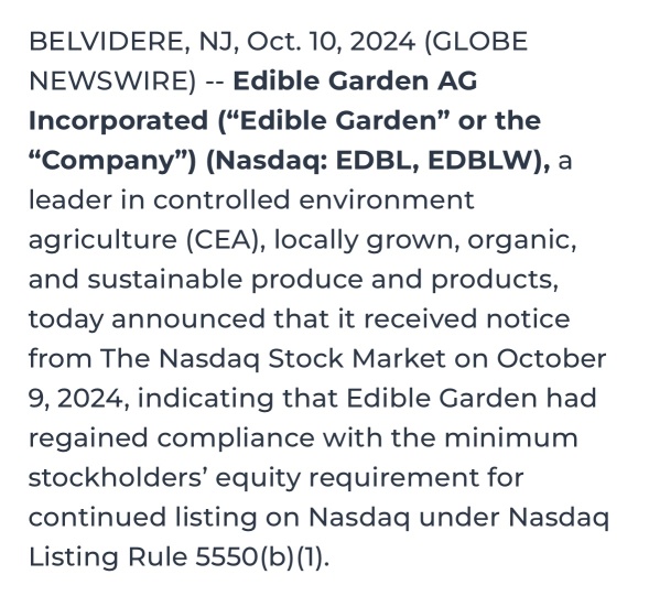 🚨 🚨 Regains Compliance with Nasdaq.