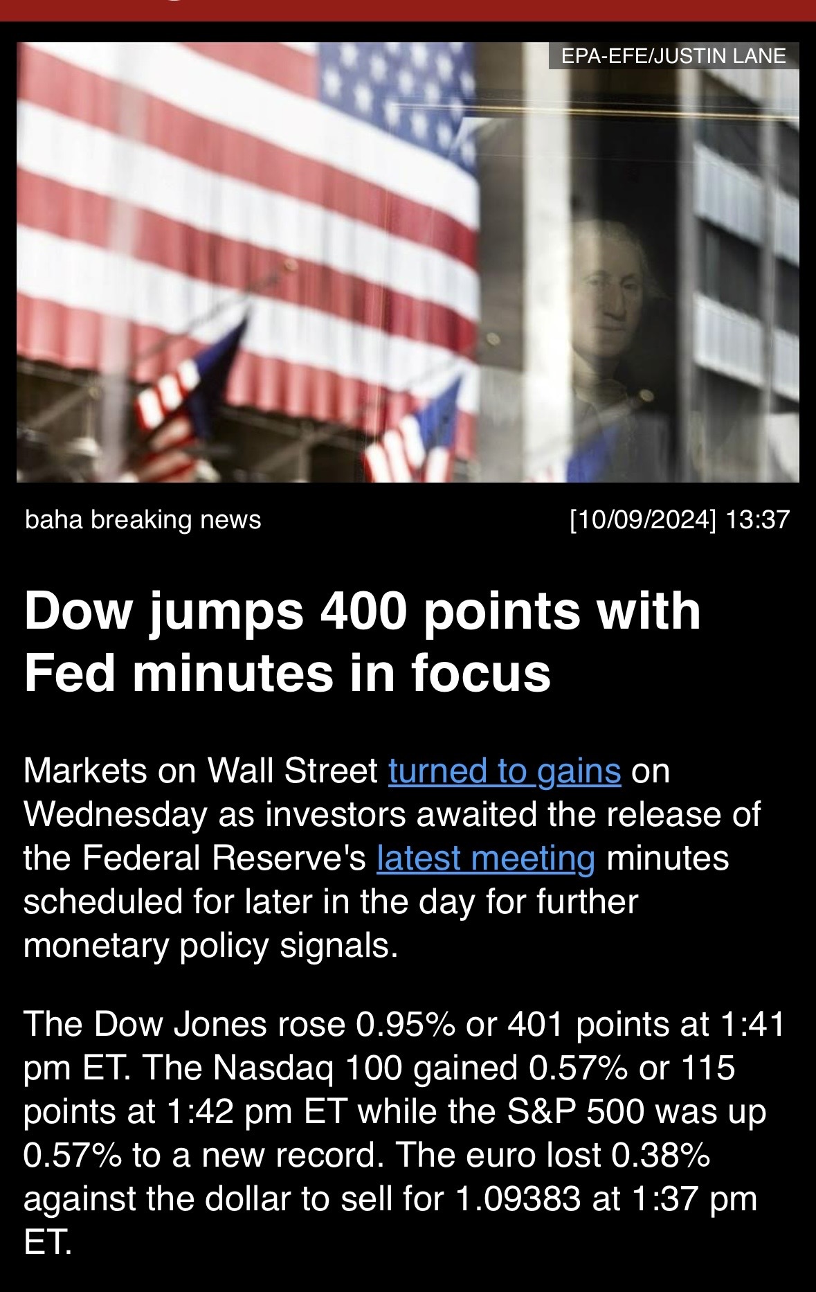 “Dow jumps 400 points with Fed minutes in focus”