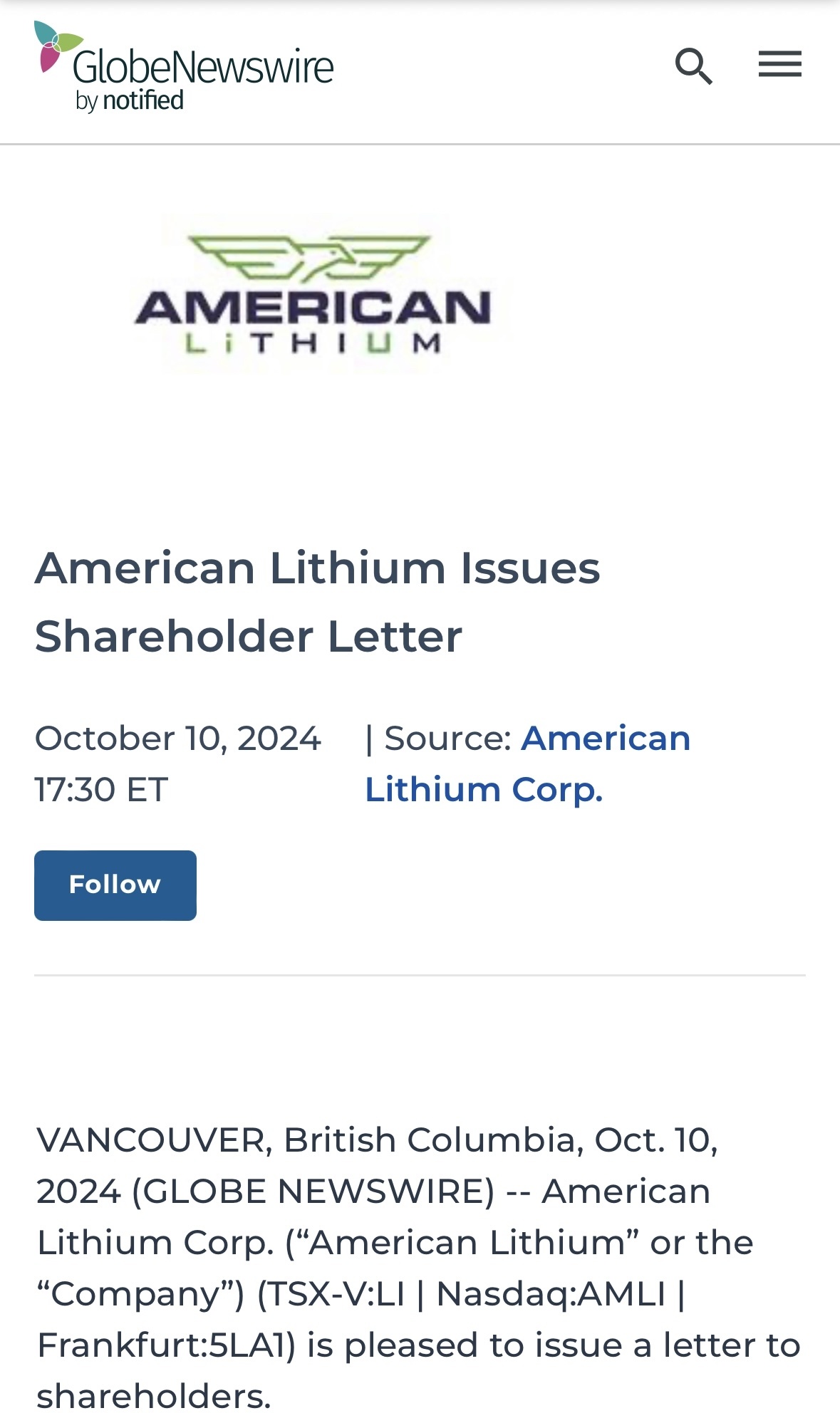 $American Lithium (AMLI.US)$