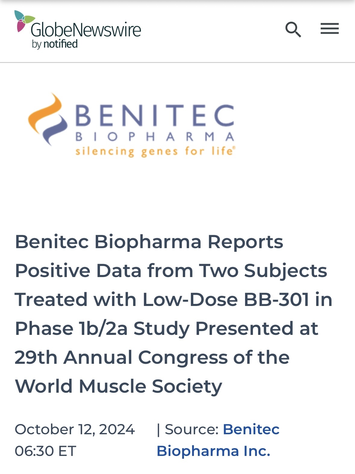 benitec biopharma：