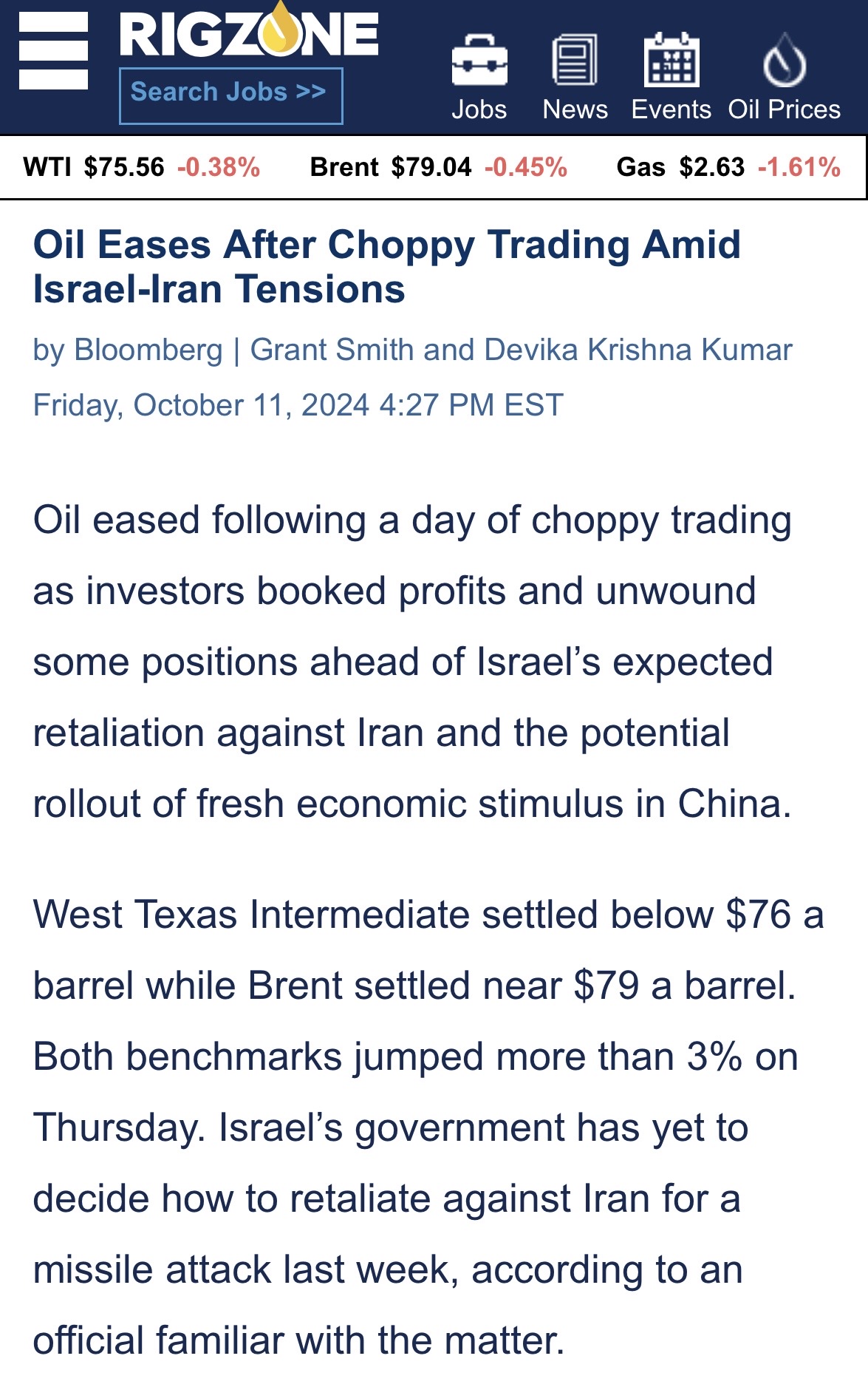 “Oil Eases After Choppy Trading Amid Israel-Iran Tensions”