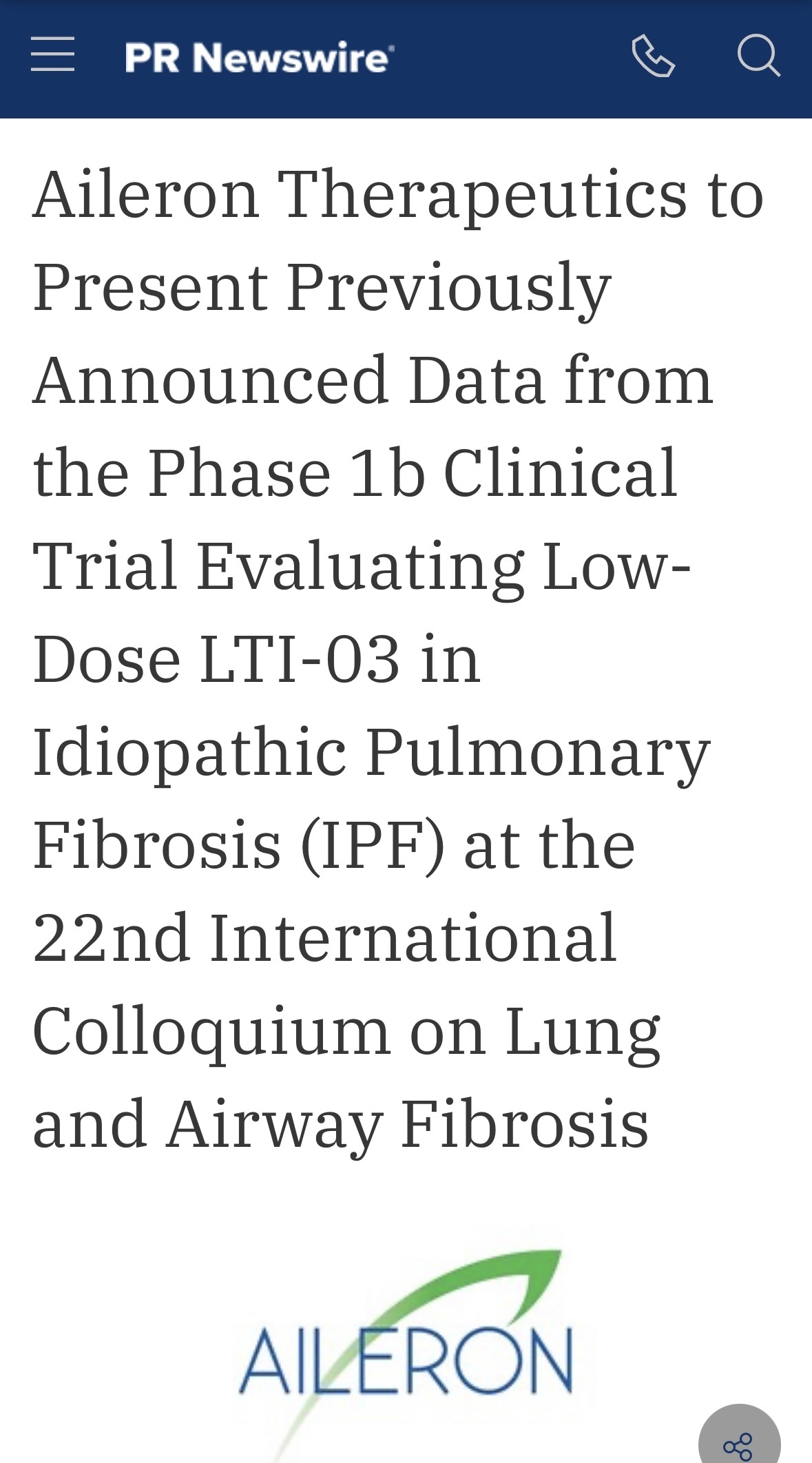 $Aileron Therapeutics (ALRN.US)$