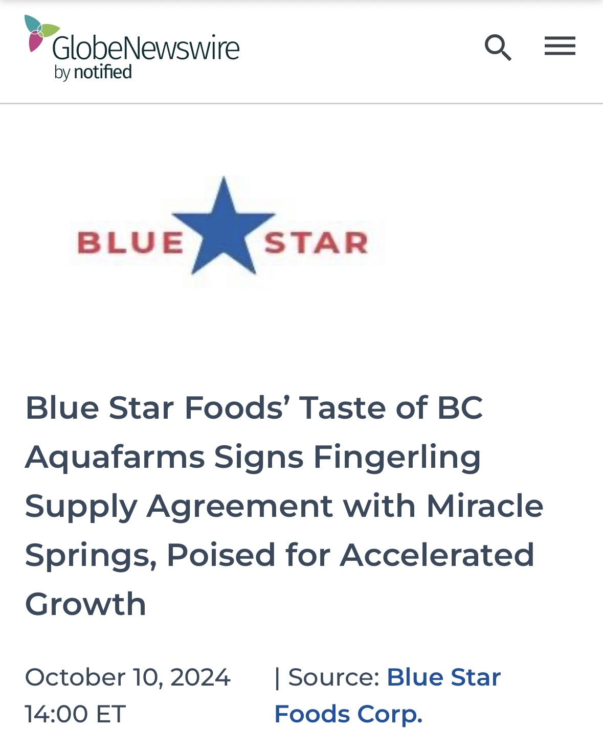 $Blue Star Foods (BSFC.US)$