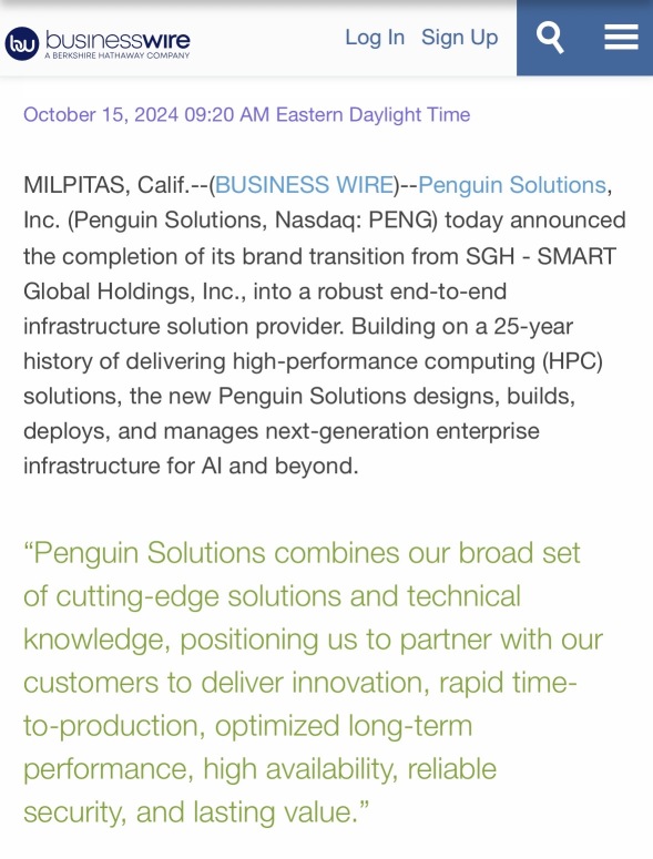 SGH Becomes Penguin Solutions