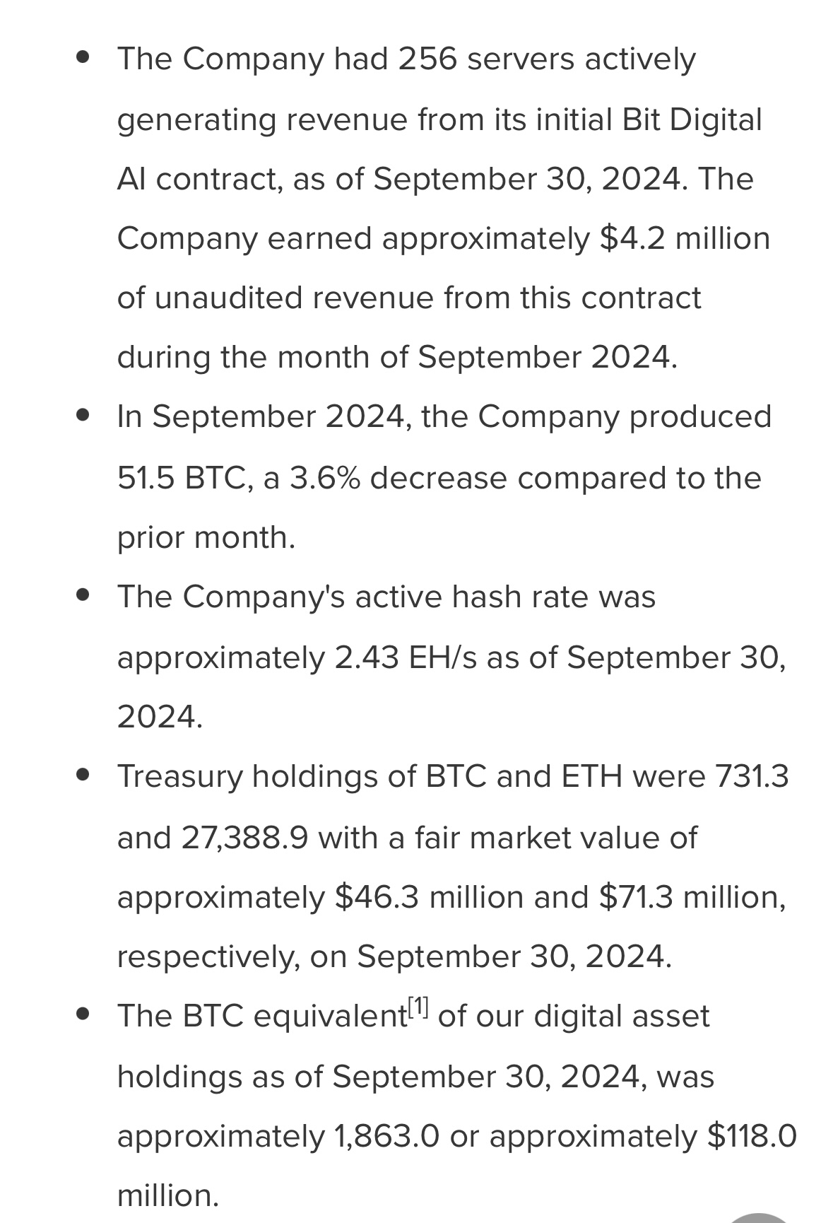 “Bit Digital公司宣布2024年9月份生产月度更新”