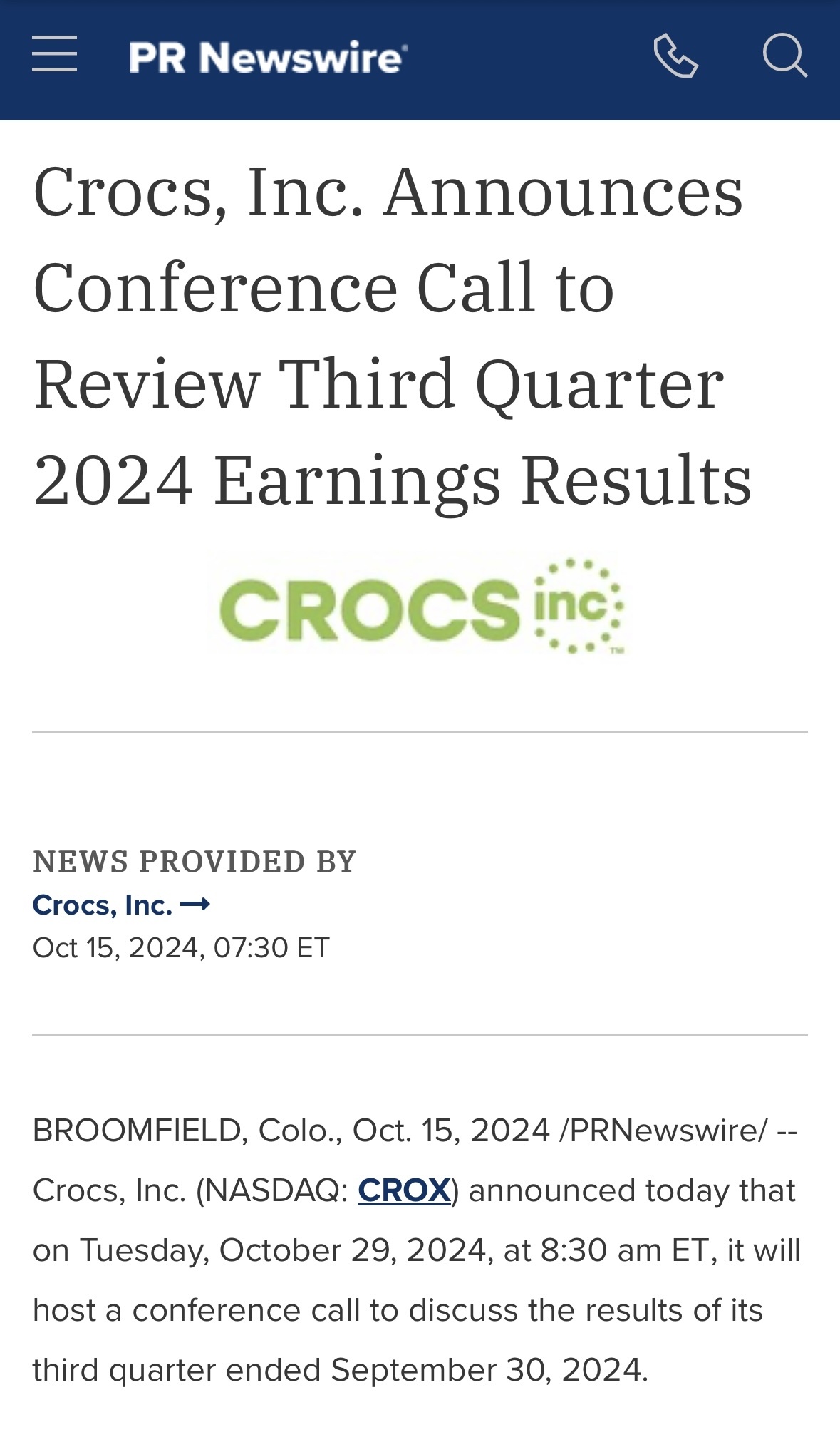 $Crocs (CROX.US)$