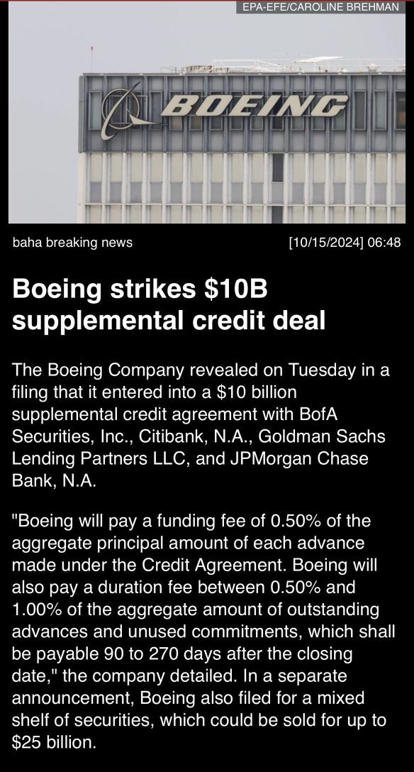 Boeing strikes $10B supplemental credit deal. 🚨🚨