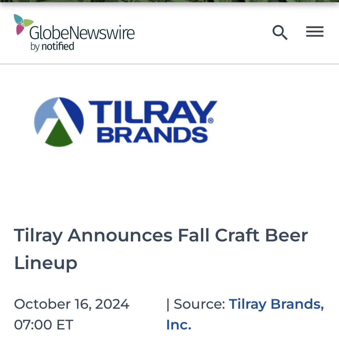 Tilray Announces Fall Craft Beer Lineup