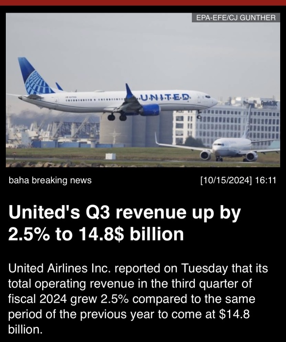 “United’s Q3 revenue up by 2.5% to 14.8$ billion”