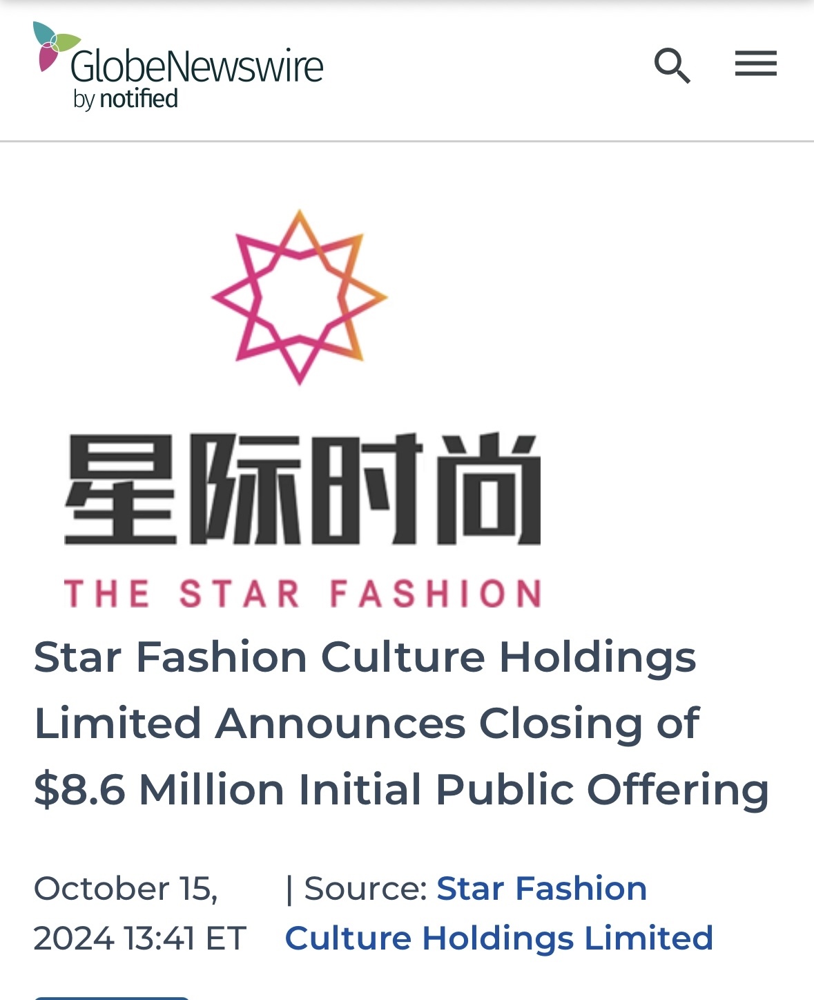 $Star Fashion Culture (STFS.US)$