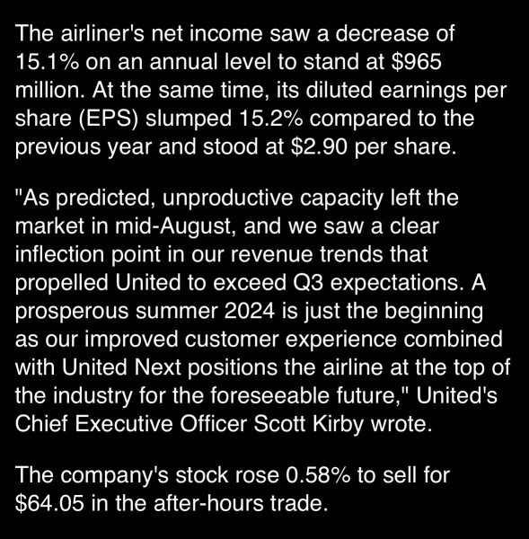 “United’s Q3 revenue up by 2.5% to 14.8$ billion”