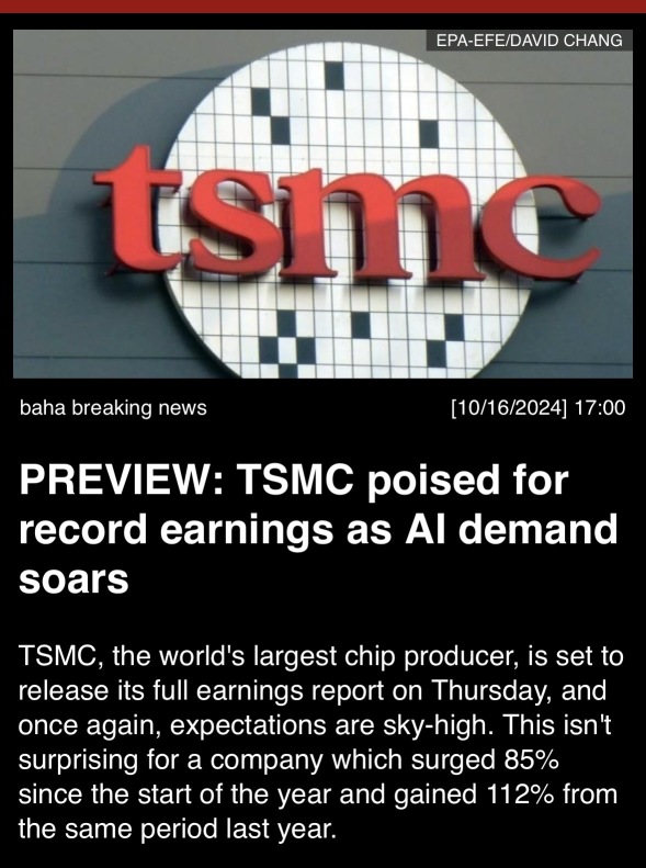 “PREVIEW: TSMC poised for record earnings as AI demand soars”