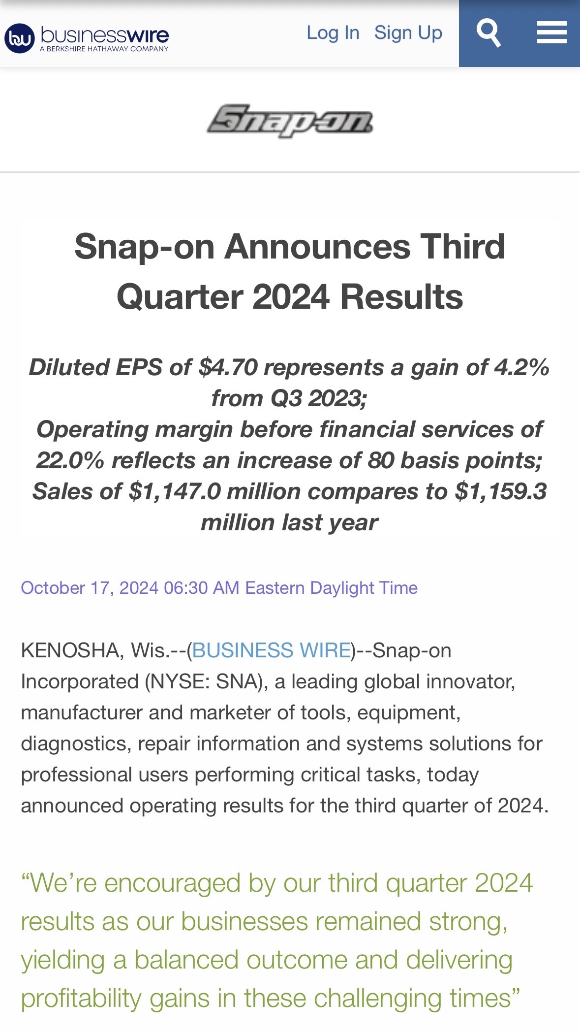 $Snap-on (SNA.US)$