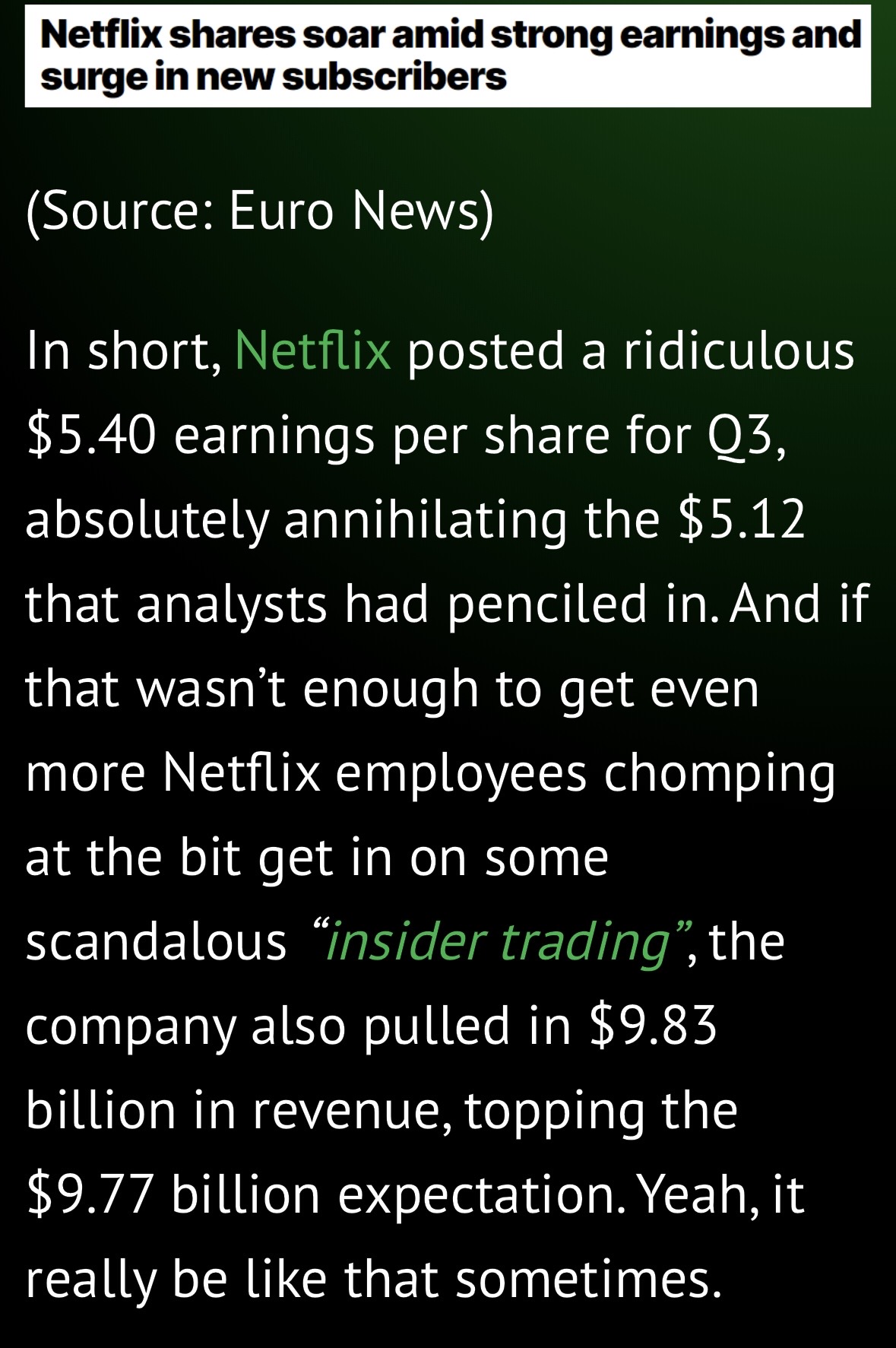 Netflix drops a Q3 Bombshell……..