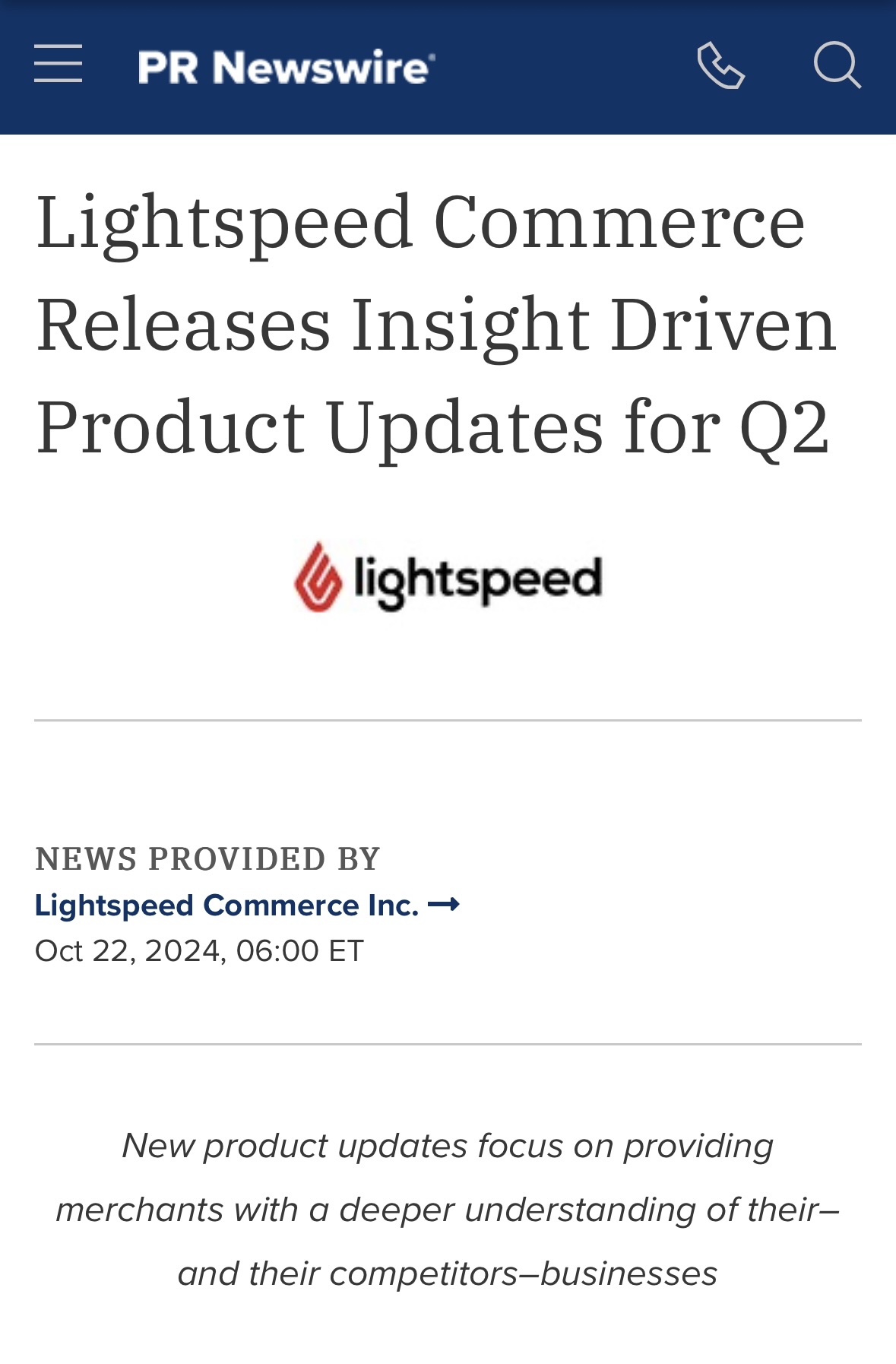 Lightspeed Commerce发布了基于洞察力驱动的Q2产品更新。