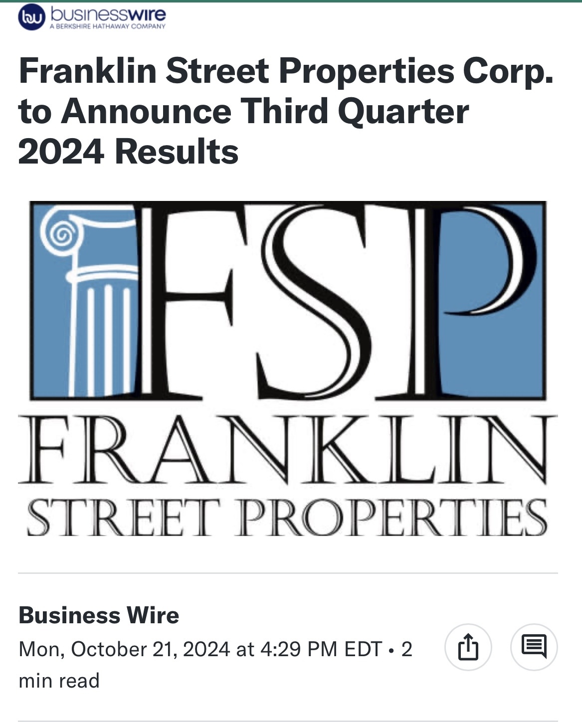 $Franklin Street Properties Corp. (FSP.US)$