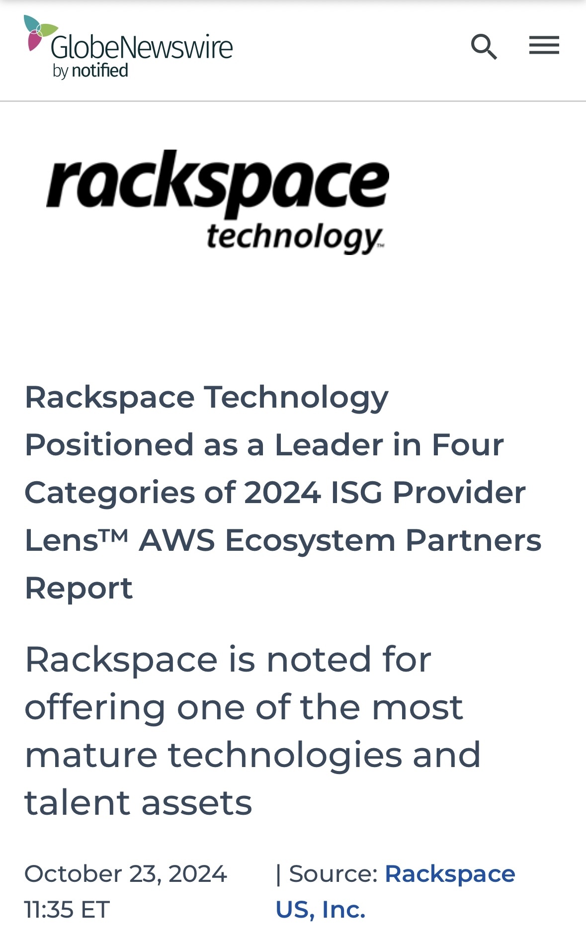 $Rackspace Technology (RXT.US)$