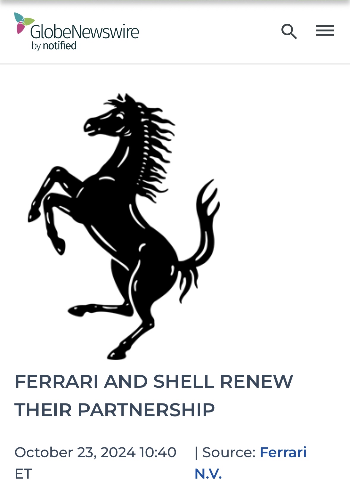 Ferrari and Shell Renew Their Partnership