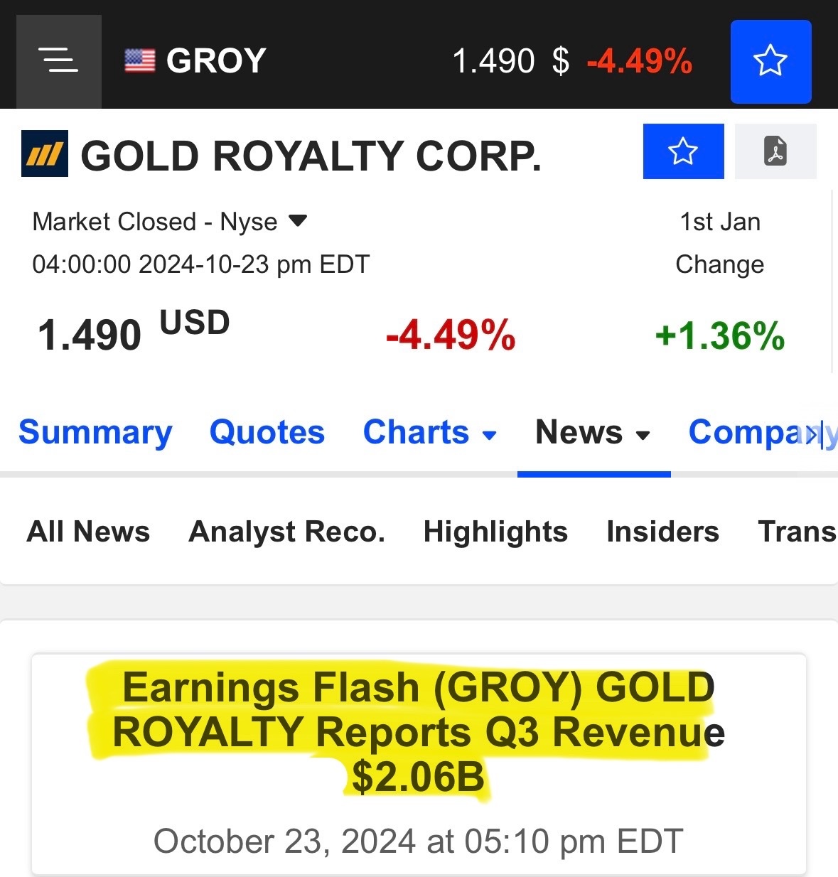 $Gold Royalty (GROY.US)$