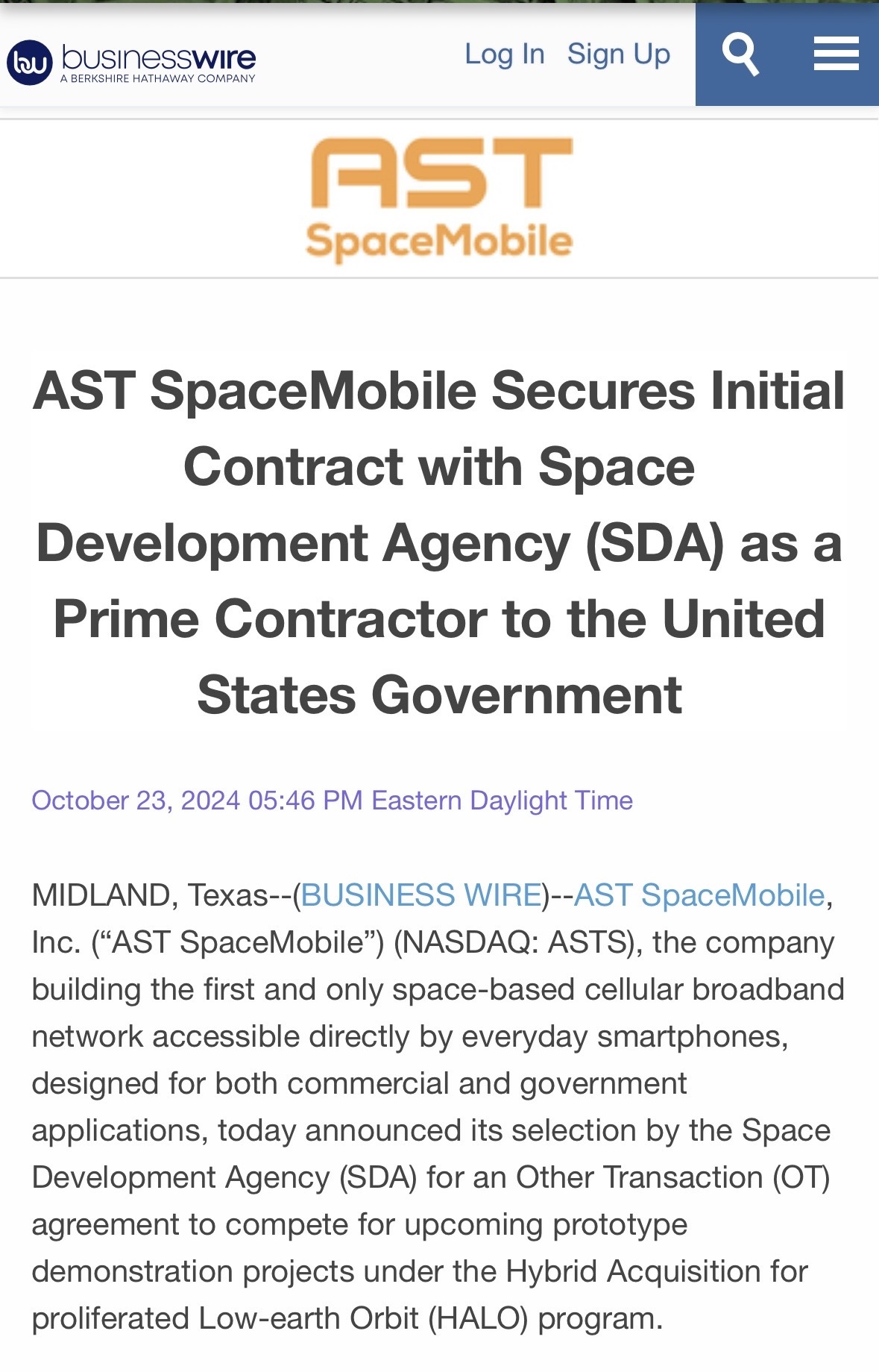 $AST SpaceMobile (ASTS.US)$