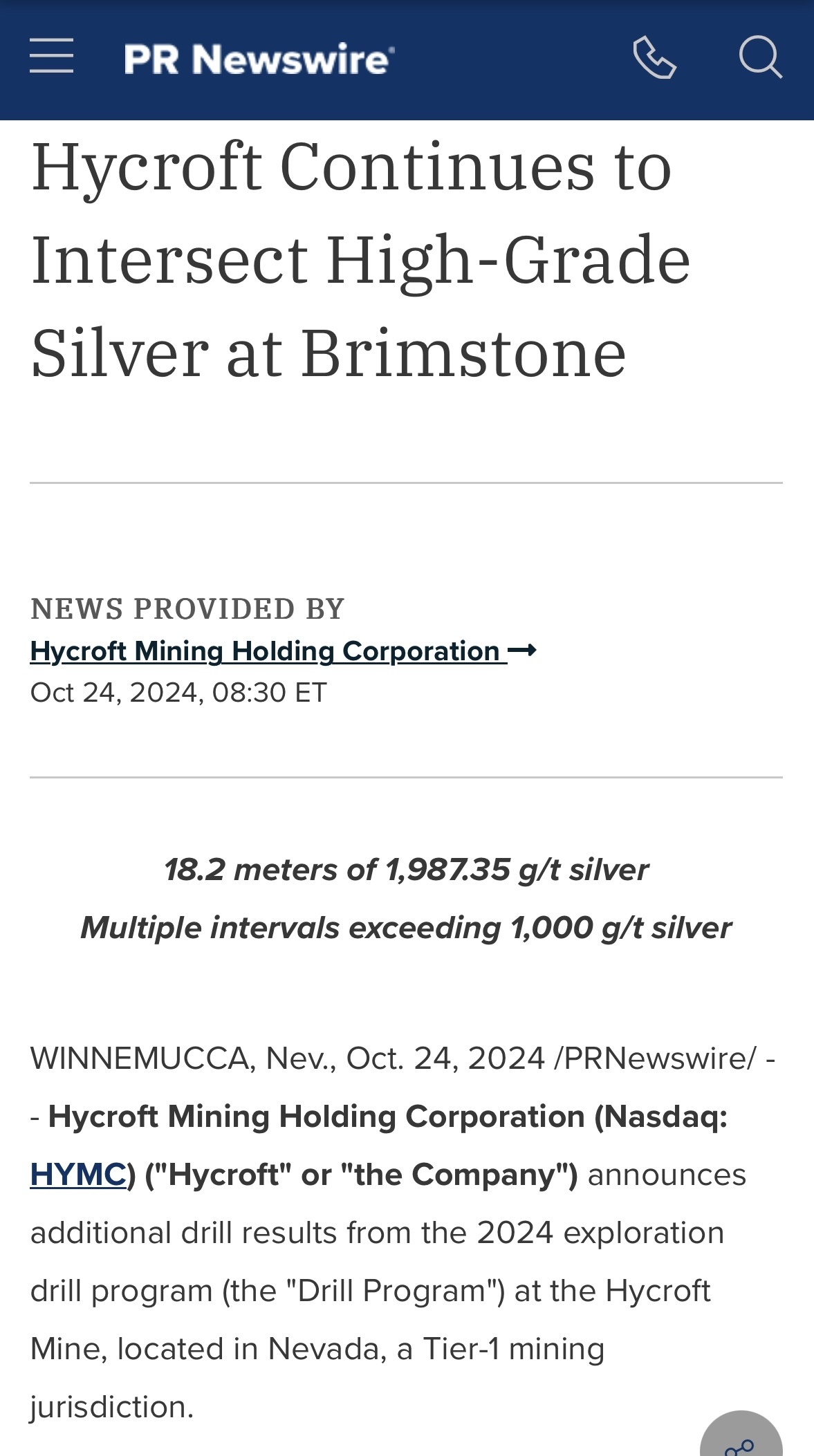 $Hycroft Mining (HYMC.US)$