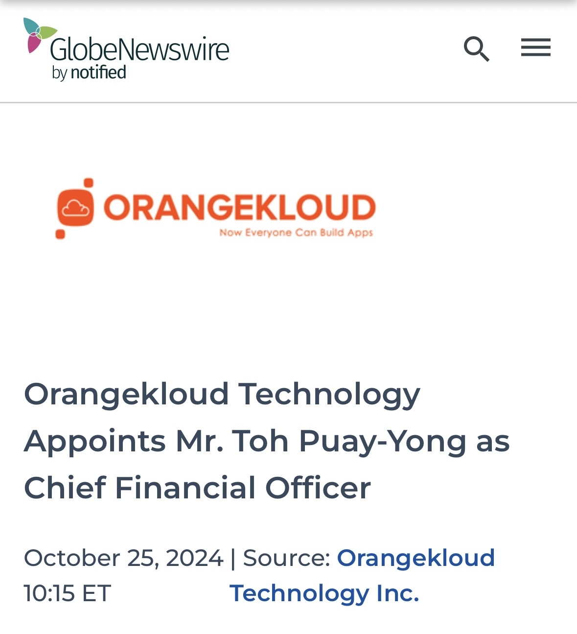 $OrangeKloud Technology (ORKT.US)$