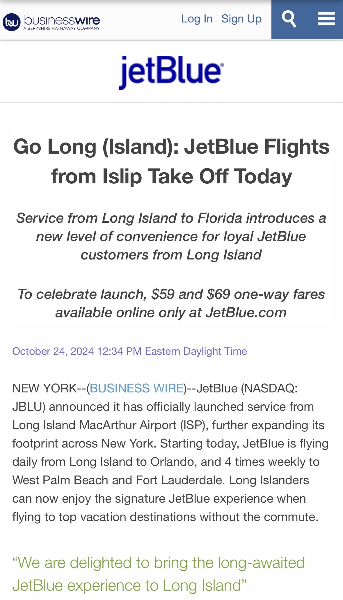 $JetBlue Airways (JBLU.US)$