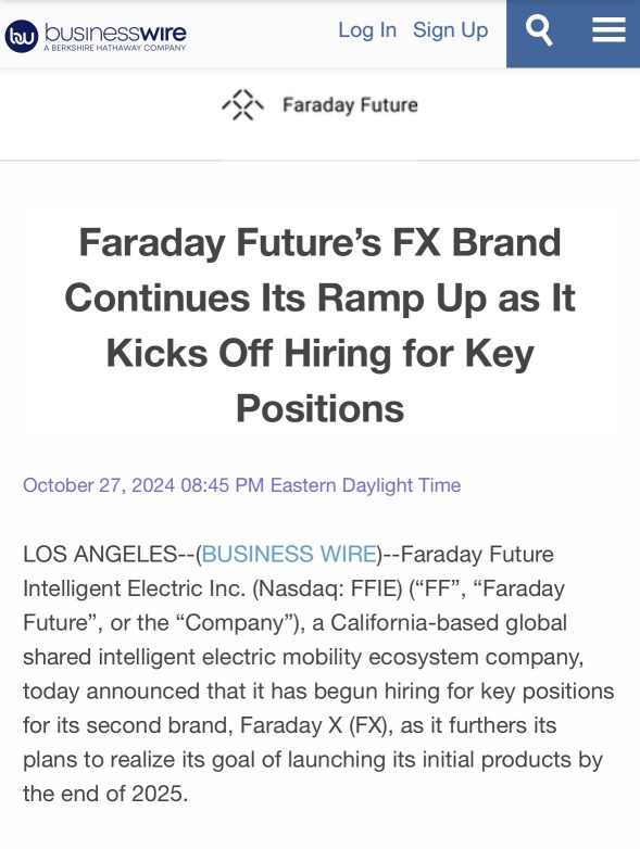 Faraday Future’s FX Brand Continues Its Ramp Up as It Kicks Off Hiring for Key Positions