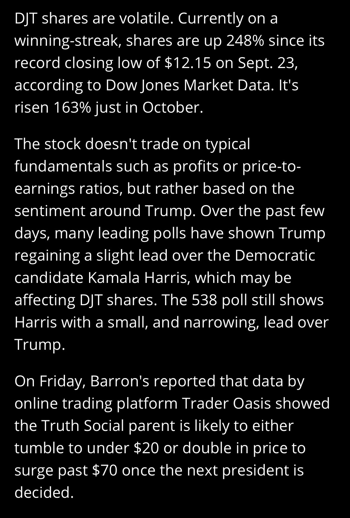 トランプメディア株が7月以来の最高値に達する……。