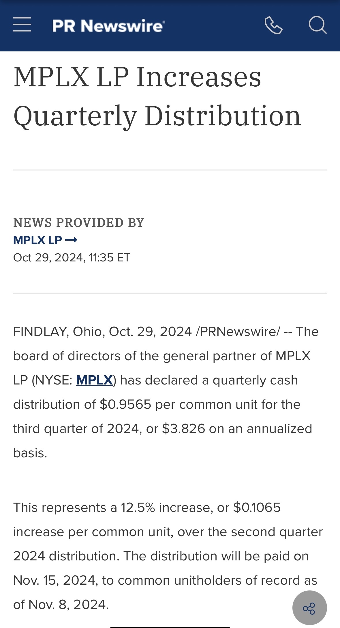 $MPLX LP (MPLX.US)$