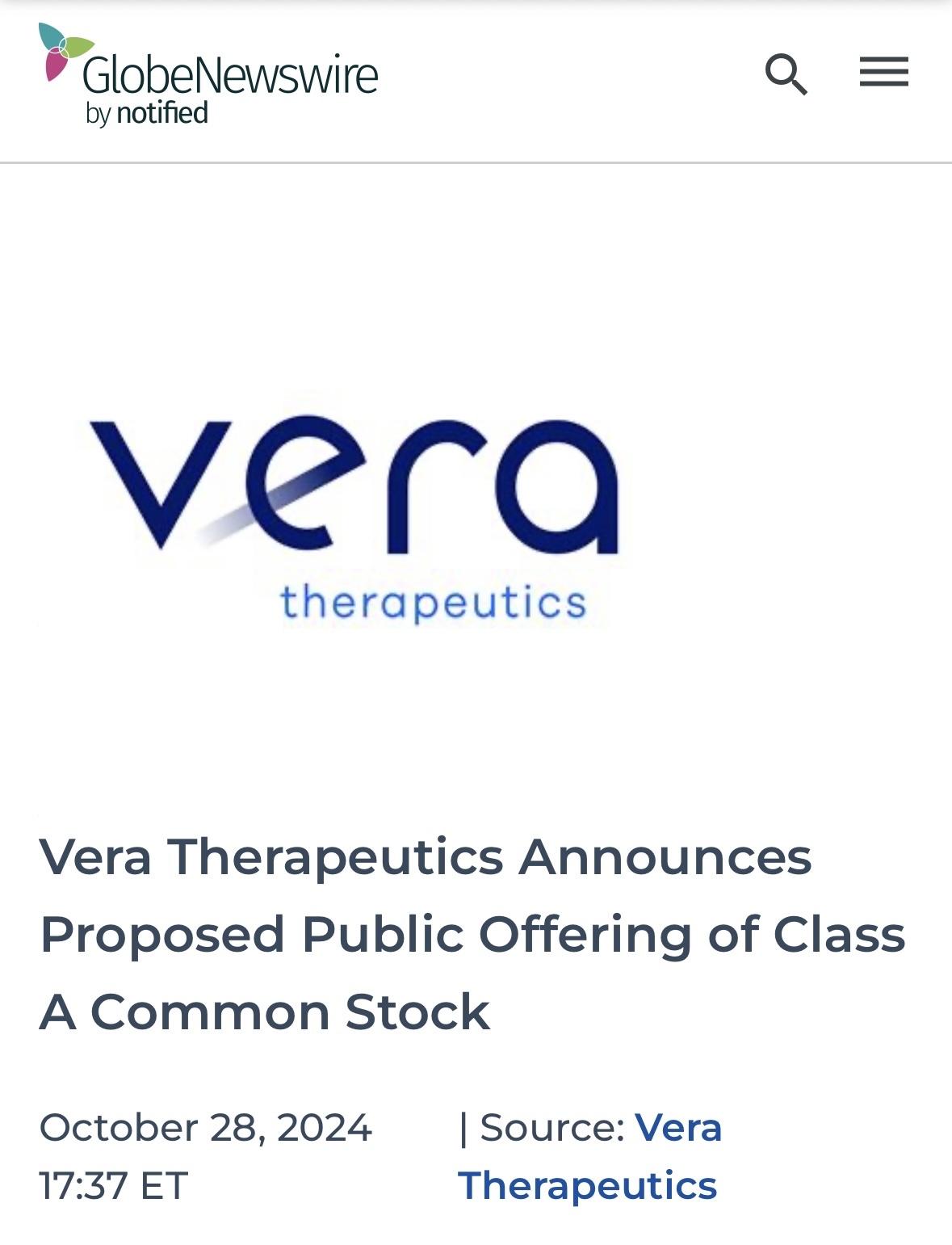 $Vera Therapeutics (VERA.US)$