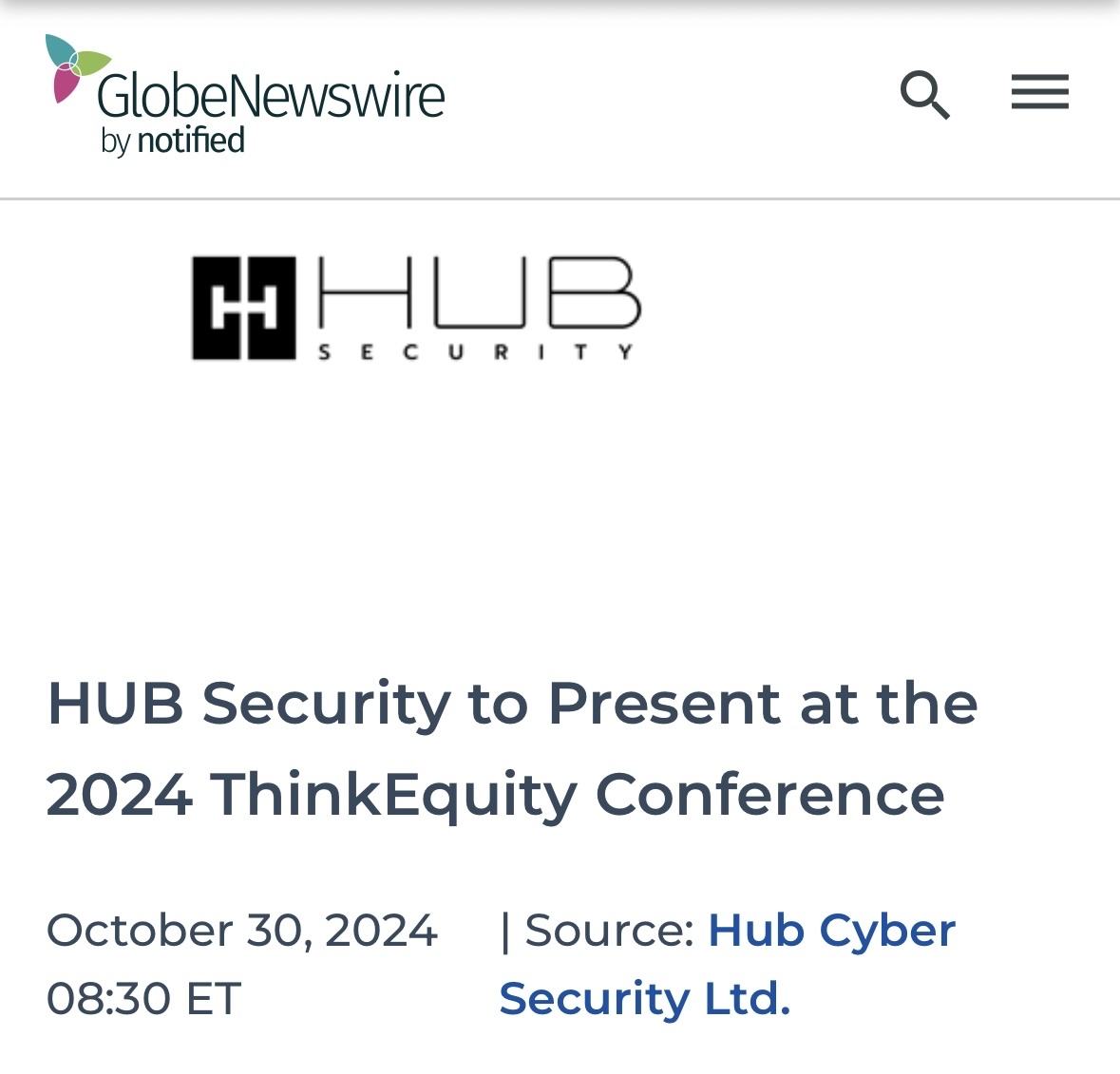 $HUB Cyber Security (HUBC.US)$