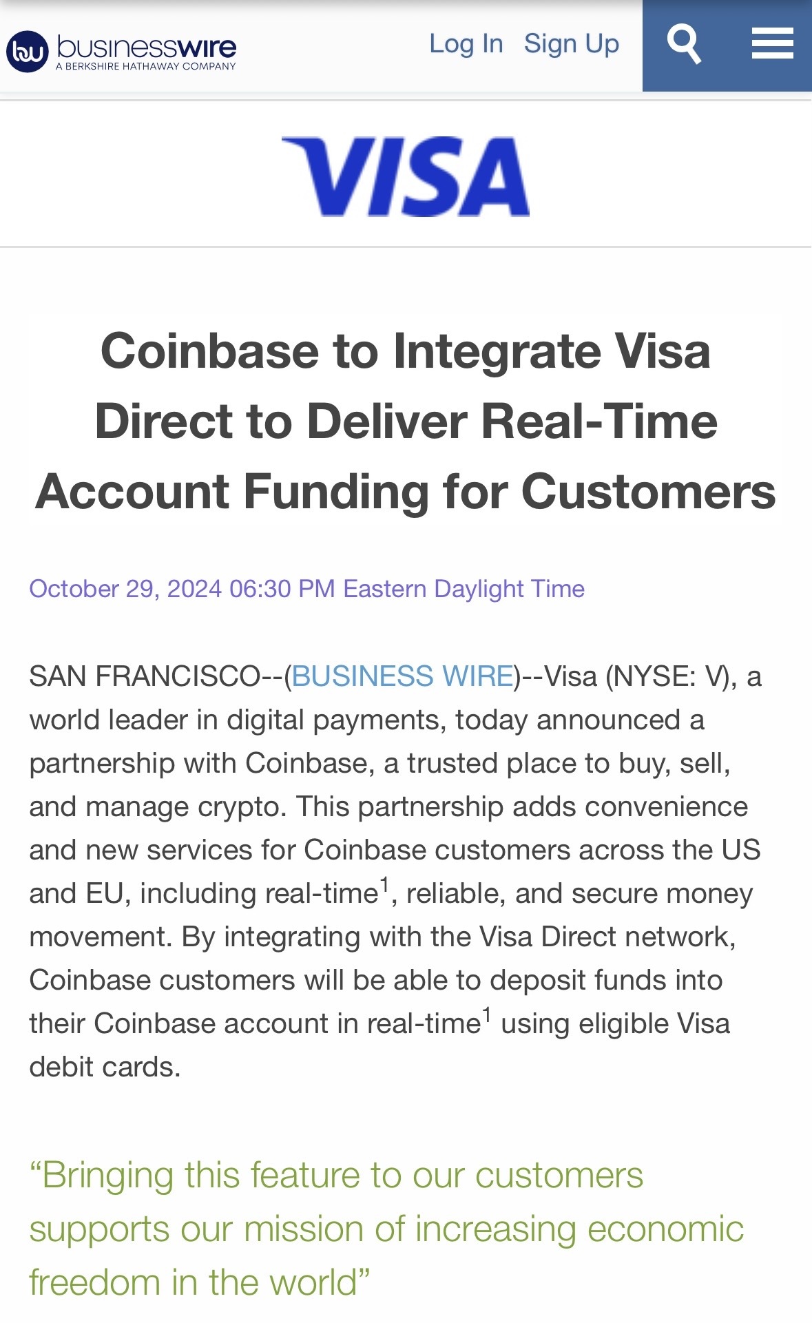 $Coinbase (COIN.US)$$Visa (V.US)$