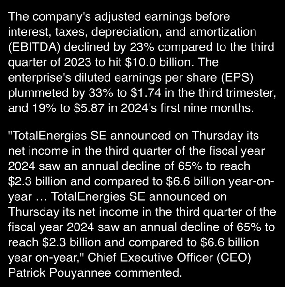 TotalEnergiesの第3四半期当期純利益は下落し、23億ドルとなりました