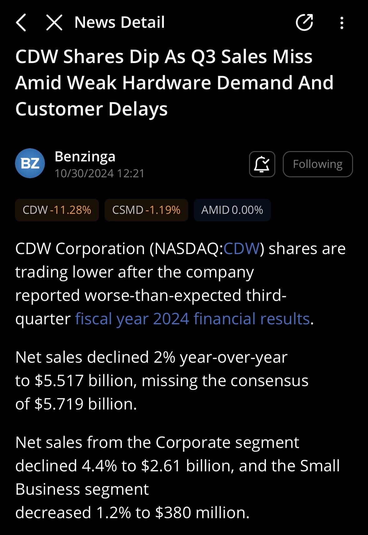 $CDWコープ (CDW.US)$