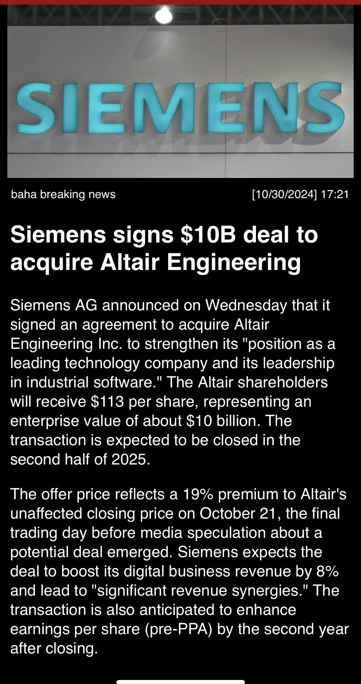 🎃 Siemens signs $10B deal to acquire Altair Engineering 🎃