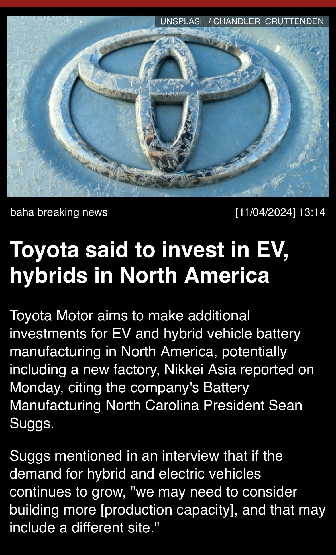 Toyota said to invest in EV, hybrids in North America….