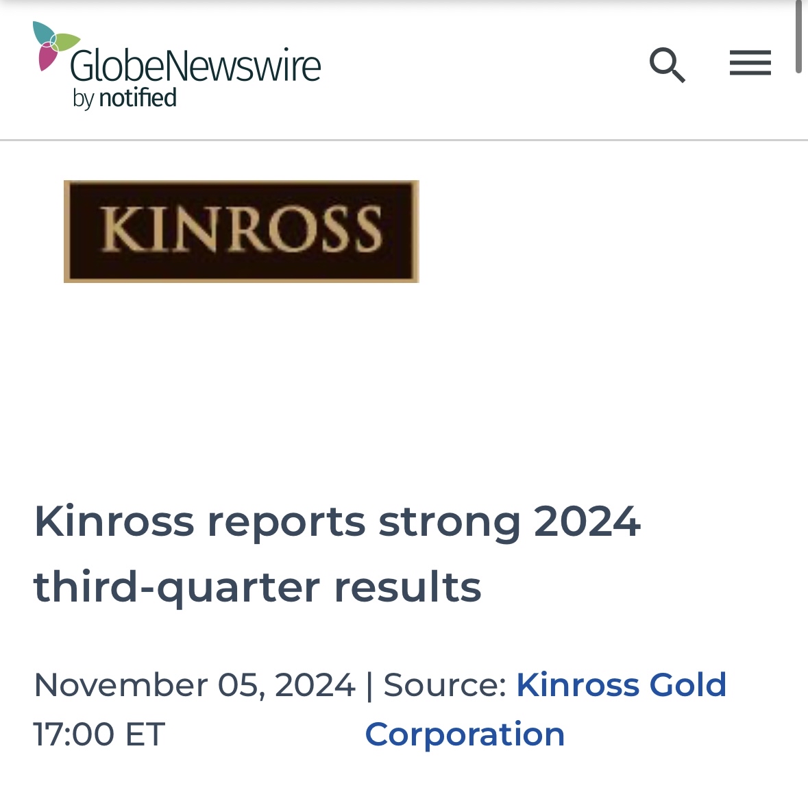 Kinross reports strong 2024 third-quarter results.