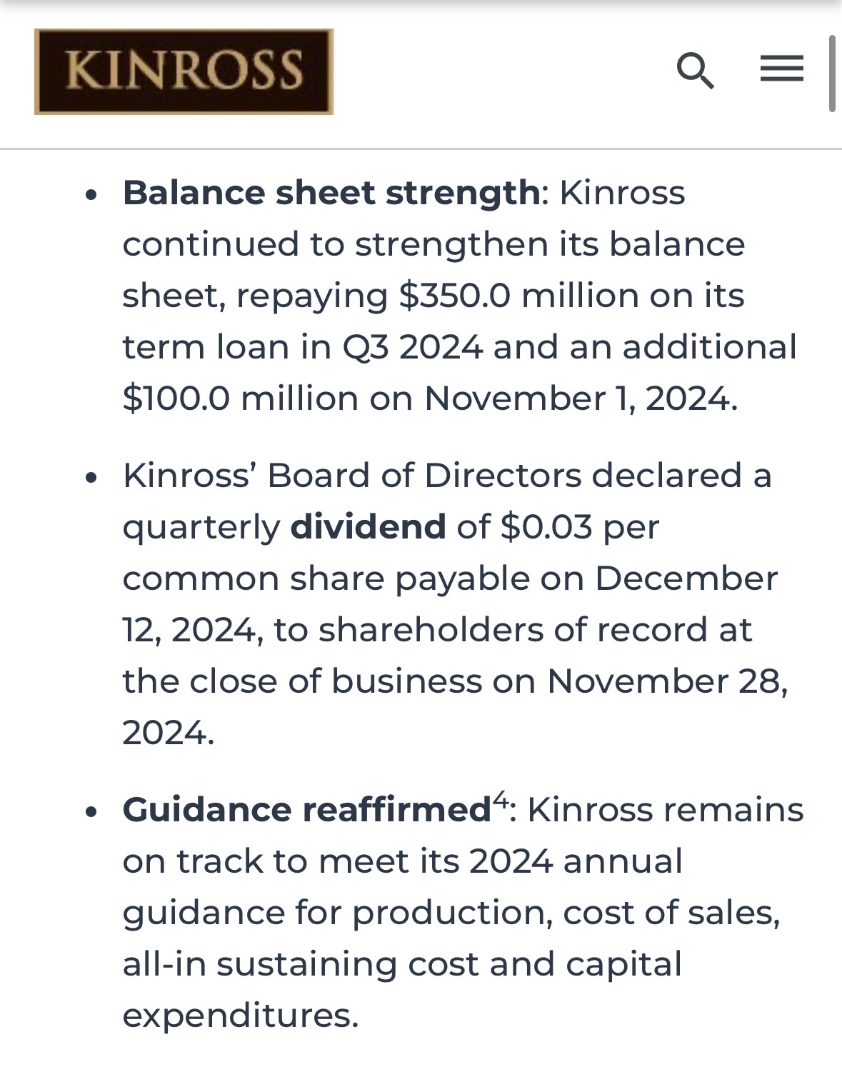 Kinross reports strong 2024 third-quarter results.