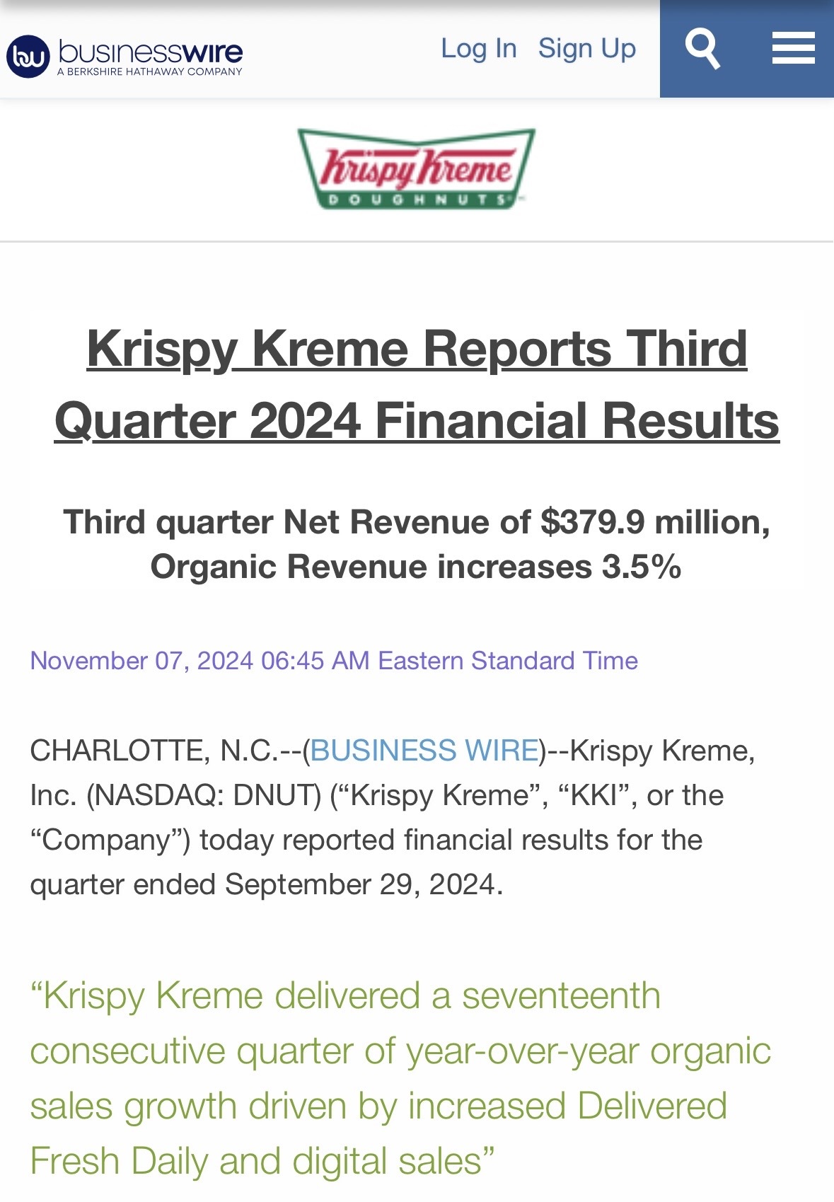 $Krispy Kreme (DNUT.US)$