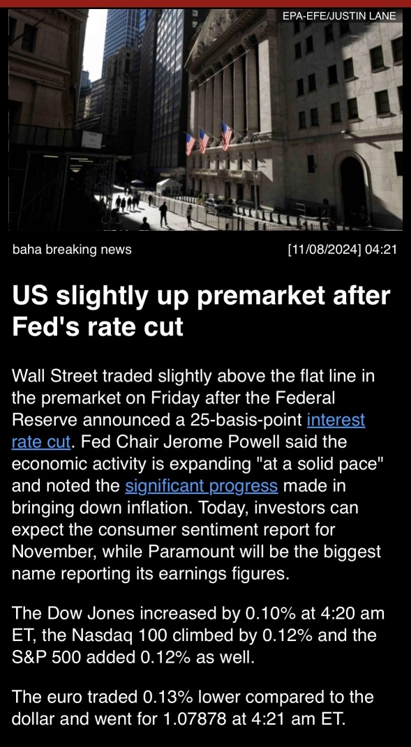 U.S. slightly up premarket after Fed’s rate cut.