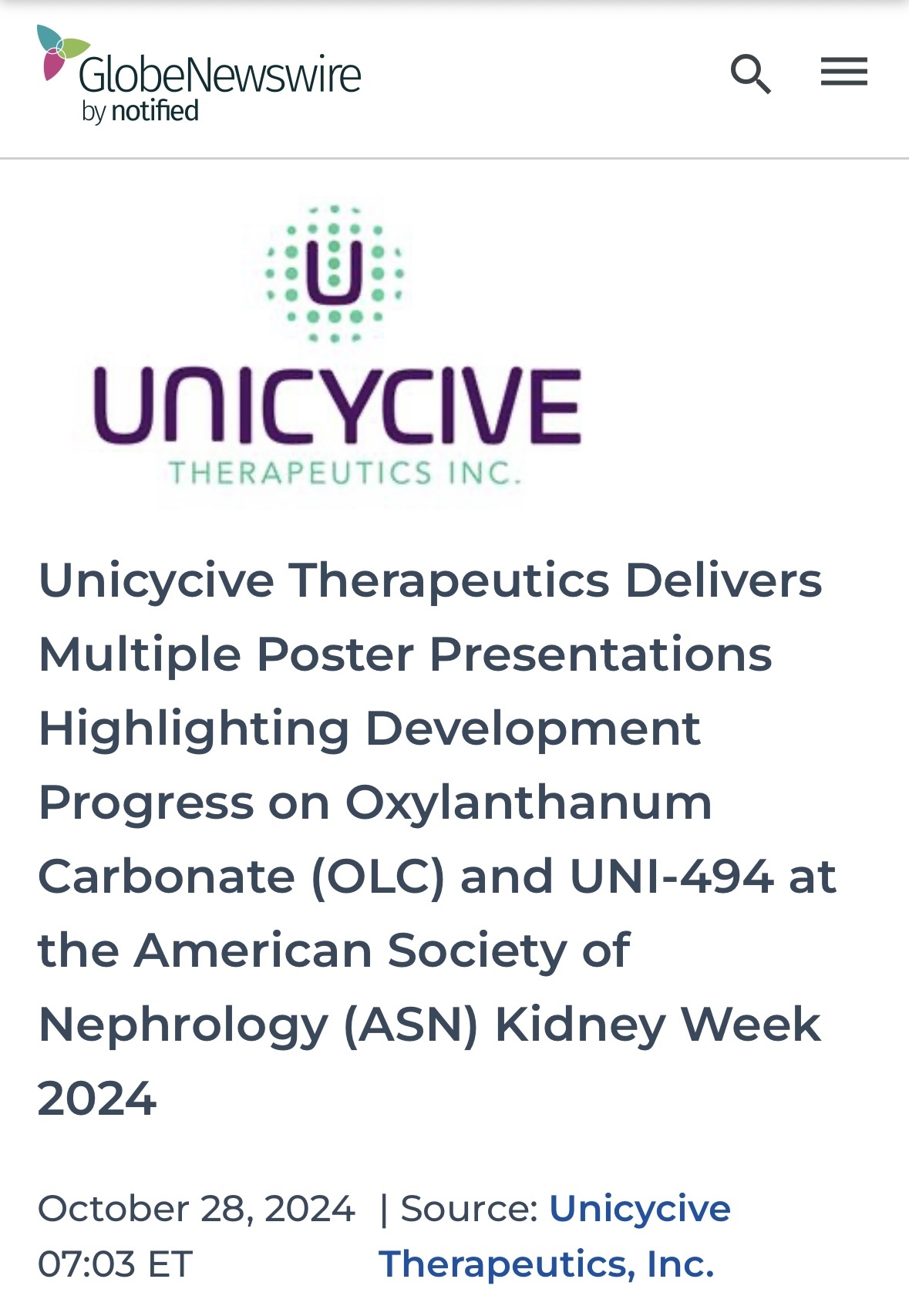 $Unicycive Therapeutics (UNCY.US)$