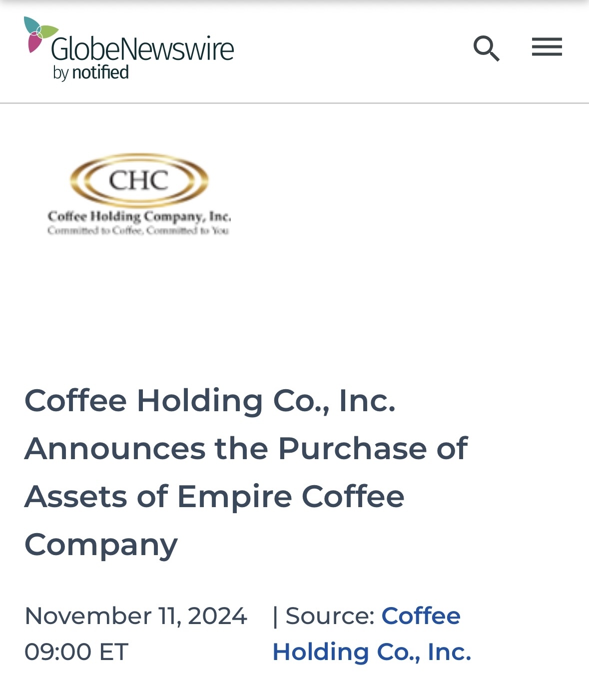 $Coffee Holding (JVA.US)$