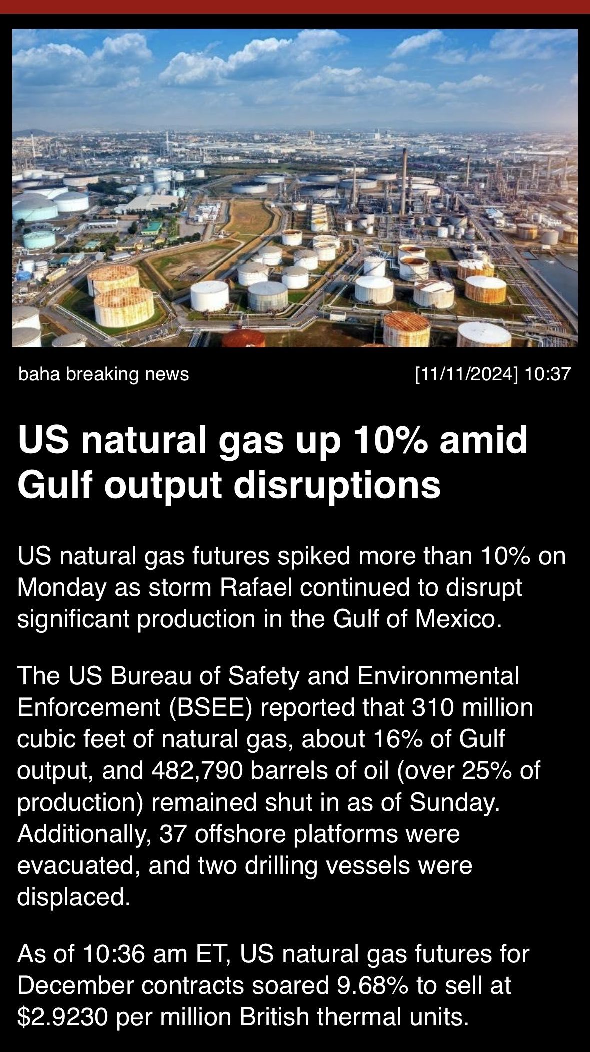 美国天然气在墨西哥湾产出受阻的情况下上涨了10%