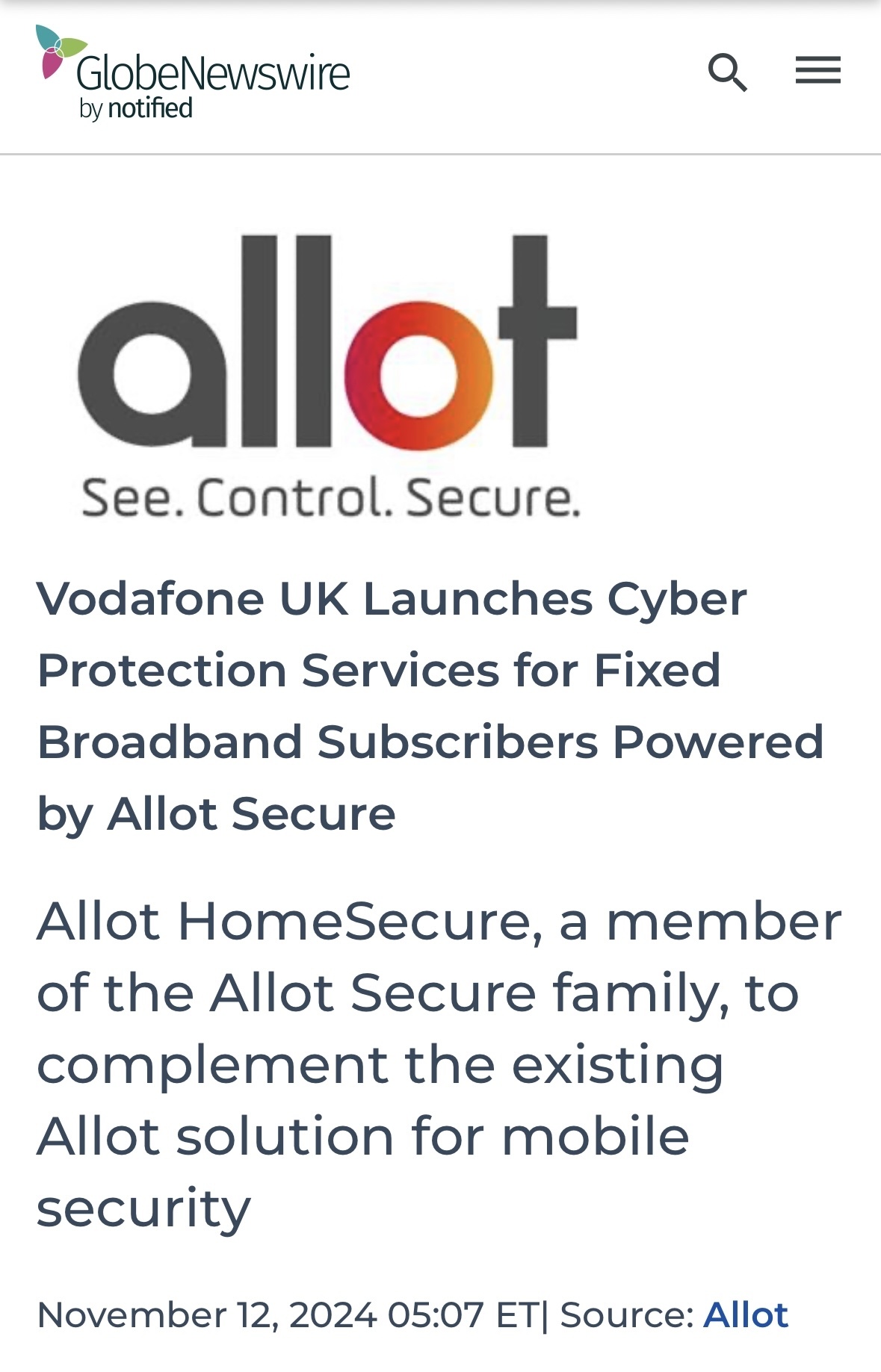 $Allot (ALLT.US)$$Vodafone (VOD.US)$