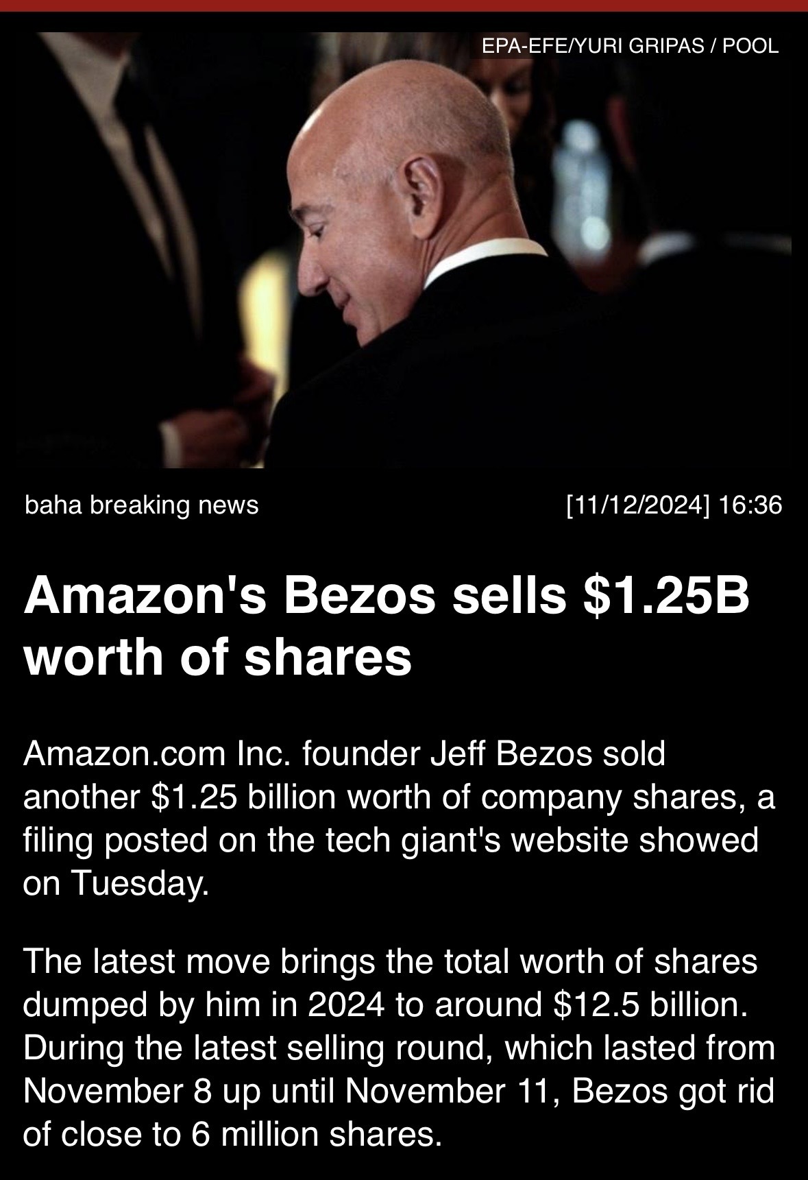 Amazon’s Bezos sells $1.25B worth of shares…